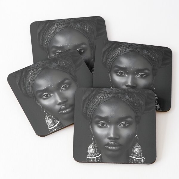 Item preview, African  woman with headwrap captured in grayscale designed and sold by Artessie.