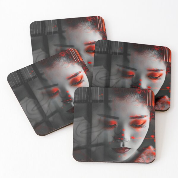 Item preview, Geisha in traditional attire with red floral elements. designed and sold by Artessie.