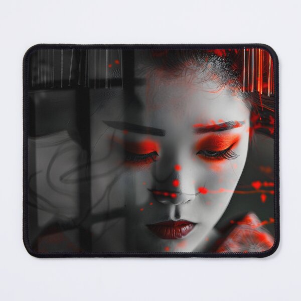 Item preview, Geisha in traditional attire with red floral elements. designed and sold by Artessie.