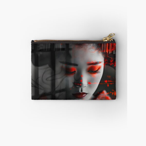 Item preview, Geisha in traditional attire with red floral elements. designed and sold by Artessie.