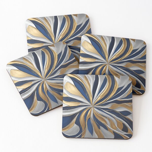 Item preview, blue silver gold abstract painting designed and sold by Gokceshop.