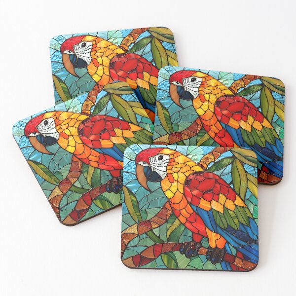 Item preview, Colorful stained glass parrot on a tree branch artistically designed and sold by Artessie.