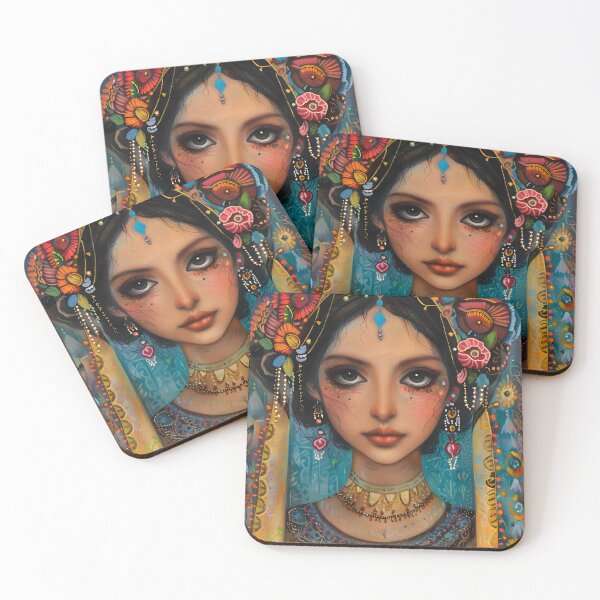 Item preview, Colorful girl with floral headpiece in detailed portrait. designed and sold by Artessie.