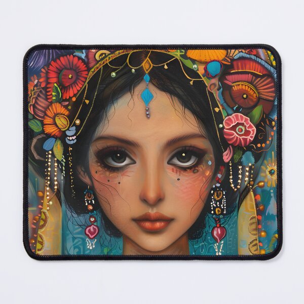 Item preview, Colorful girl with floral headpiece in detailed portrait. designed and sold by Artessie.