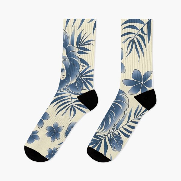 Aperçu de l'œuvre Lions bleus dans un motif floral tropical créée et vendue par RGShirtWorks.