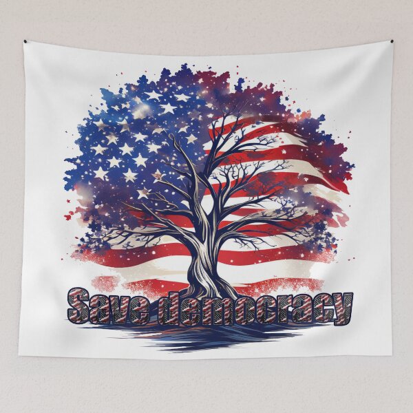 Artikelvorschau, Rettet die Demokratie | In der Freiheit verwurzelt, in Amerika angebaut, Stars & Stripes Tree entworfen und verkauft von ShabayekShop.