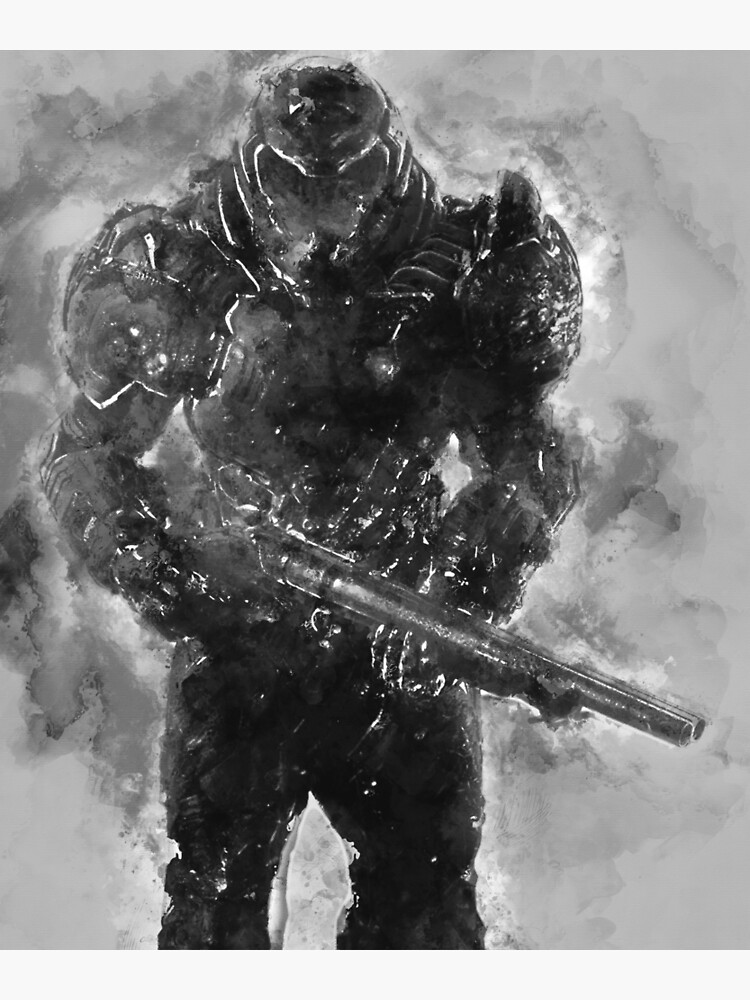 "Doomguy Black and White" Art Print by 343g Redbubble