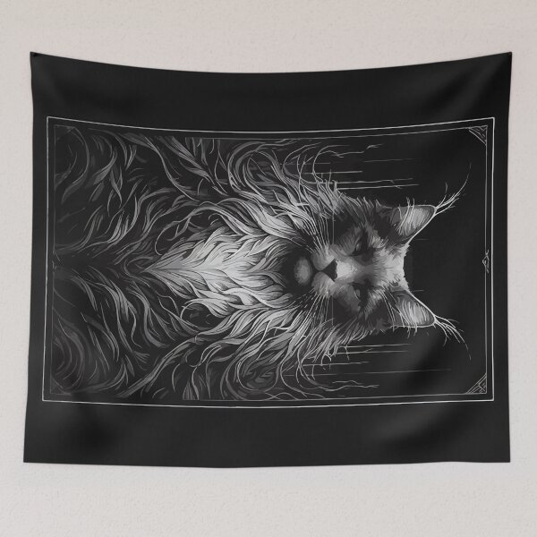 Item preview, Monochromatic Outline Goth Maine coon Cat designed and sold by TomFrontierArt.