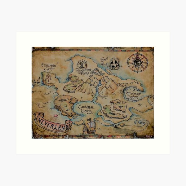 Vista previa del artículo con la obra «Mapa de Neverland vintage», diseñado y vendido por Michelle Muller.