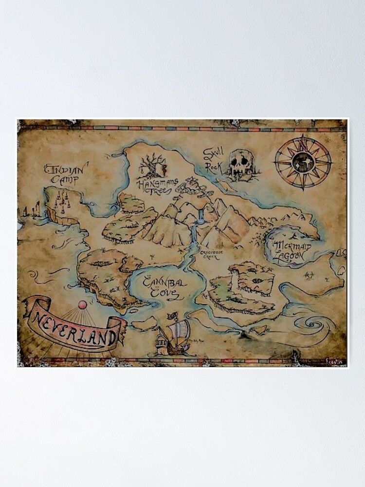 Neverland Map Vintage Poster By Livelifemichell Redbubble