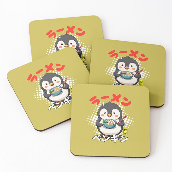 Aperçu de l'œuvre Pingouin appréciant Ramen - Design japonais Kawaii créée et vendue par Rokoyo Prints.