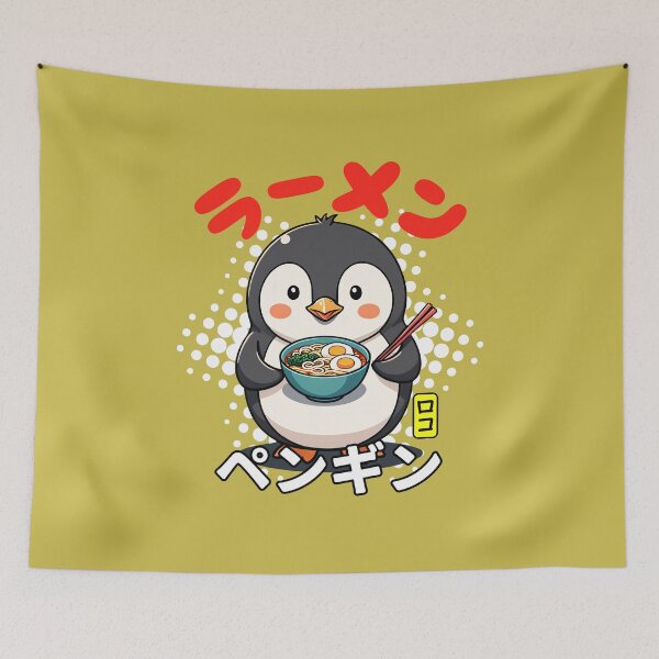 Item preview, Penguin Enjoying Ramen - Japanese Kawaii Design designed and sold by Rokoyo Prints.