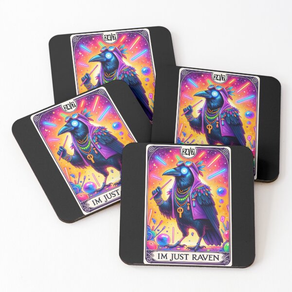 Item preview, Just Raven ~ Psychedelic techno beats ~ neon raving raver - Tomorrowland vibes - Tarot deck card designed and sold by PreciousTime.