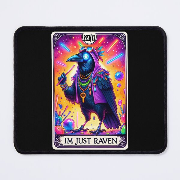 Item preview, Just Raven ~ Psychedelic techno beats ~ neon raving raver - Tomorrowland vibes - Tarot deck card designed and sold by PreciousTime.