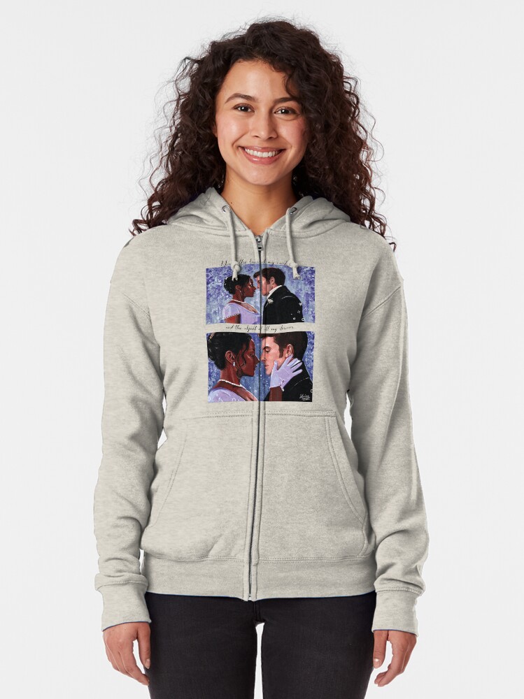Aperçu 2 sur 5. Veste zippée à capuche avec l'œuvre Kate & Anthony Bridgerton fanart créée et vendue par laureneportrait.