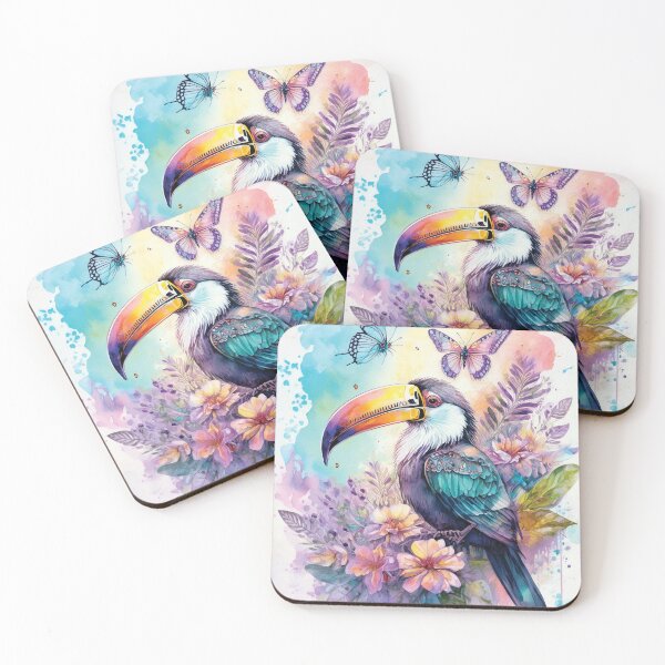 Item preview, Tucan bird watercolor bird with florals, flowers and watercolour butterflies designed and sold by navitalidesign.
