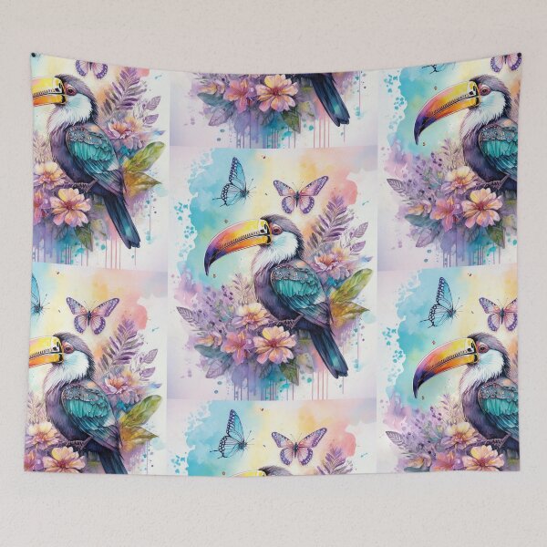 Item preview, Tucan bird watercolor bird with florals, flowers and watercolour butterflies designed and sold by navitalidesign.
