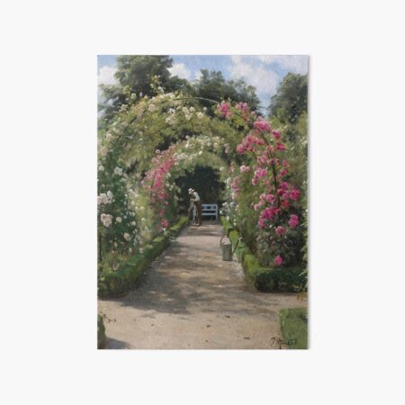 Item preview, In the Garden, trellis with pink roses, floral landscape garden oil painting by Peder Mork Monsted designed and sold by Jéanpaul  Ferro.