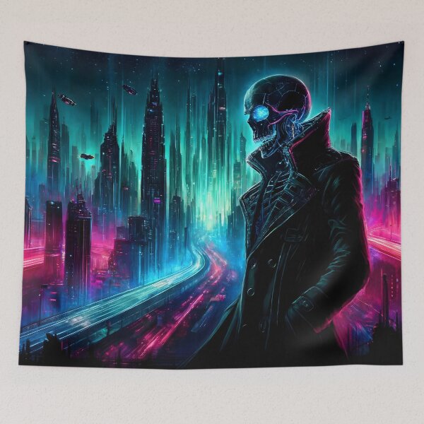 Item preview, Futuristic Cityspace with a Dark Glowing Skeleton designed and sold by h00ch2003.