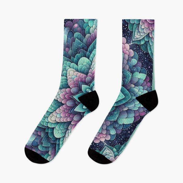 Item preview, Pink And Teal Flower Mermaid Scales Print designed and sold by SeaStarMermaids.