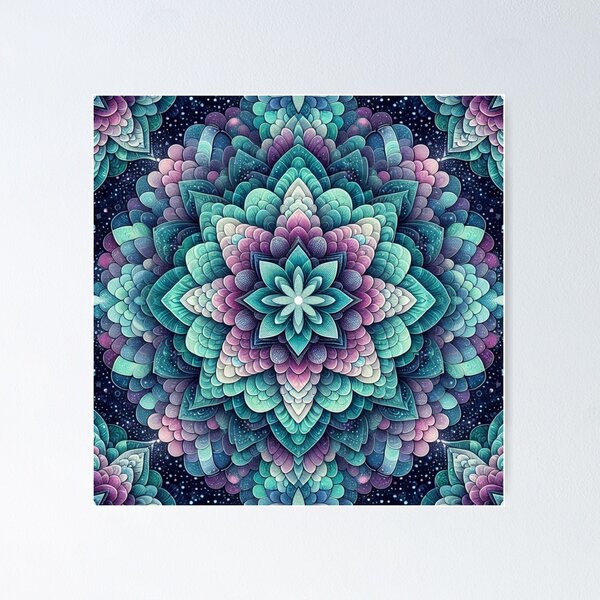 Item preview, Pink And Teal Flower Mermaid Scales Print designed and sold by SeaStarMermaids.