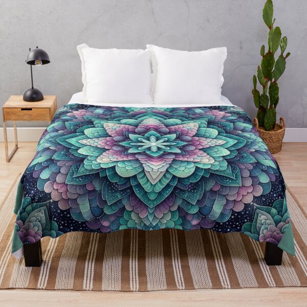 Item preview, Pink And Teal Flower Mermaid Scales Print designed and sold by SeaStarMermaids.