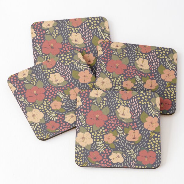 Item preview, Red Hibiscus on night blue background designed and sold by cezidesign.