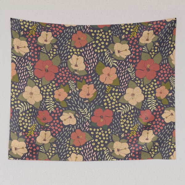 Item preview, Red Hibiscus on night blue background designed and sold by cezidesign.