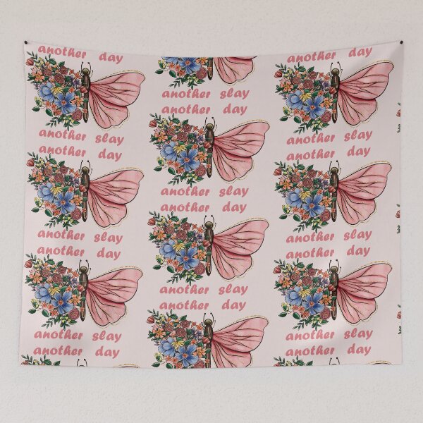 Item preview, another day another slay with floral pink butterfly designed and sold by EmeraldeaArt.