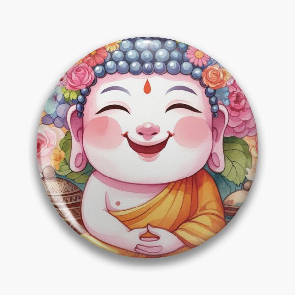 Item preview, Happy Cute Buddha Yoga Namaste with Tea & Flowers designed and sold by heartsake.