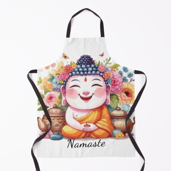 Item preview, Happy Cute Buddha Yoga Namaste with Tea & Flowers designed and sold by heartsake.