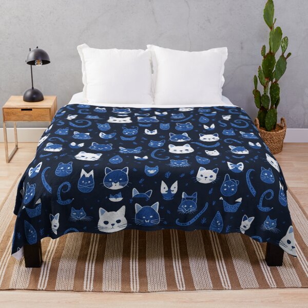 Item preview, Whimsical Cat Faces: Blue and White Pattern designed and sold by Daniel Haddad.