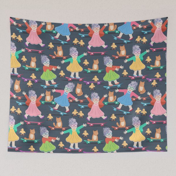 Item preview, Granny on a Skateboard, dark gray background designed and sold by Alex  Blud.