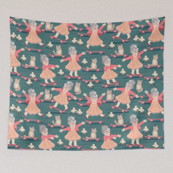 Item preview, Granny on a Skateboard, emerald background designed and sold by Alex  Blud.