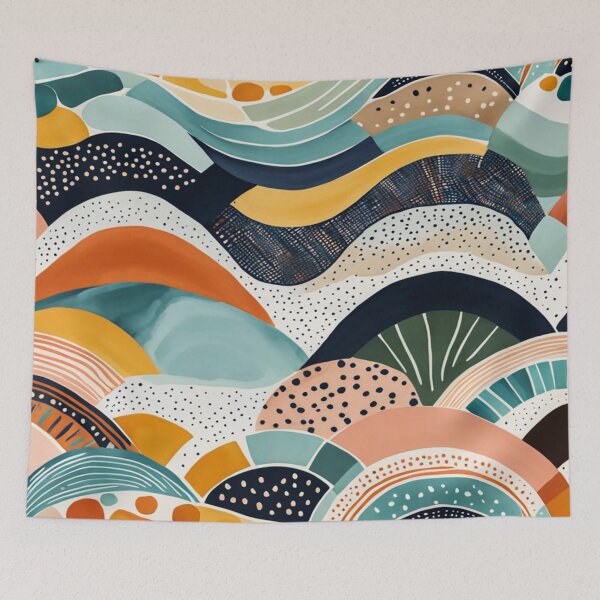 Item preview, Contemporary Abstract Painting in Watercolor Painting, Repeating Dots, waves, Curvy & Circle Shape, Black Navy Orange designed and sold by MyArt23.