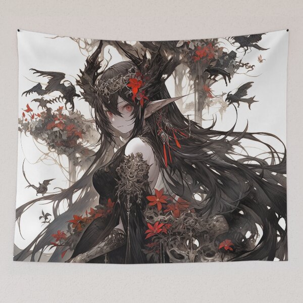 Item preview, Red and Black Dark Fantasy Anime Girl designed and sold by bubblegoth.