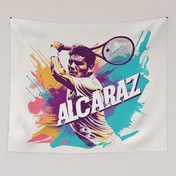 Item preview, Dynamic Tennis Star Alcaraz Action Splash Art designed and sold by Retro Travel Design.