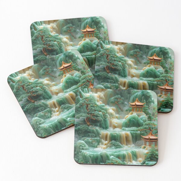 Item preview, Chinese landscape jade carving with pagodas pn the mountains designed and sold by MargaretWiktor.