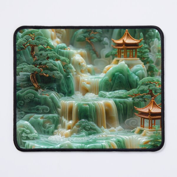 Item preview, Chinese landscape jade carving with pagodas pn the mountains designed and sold by MargaretWiktor.