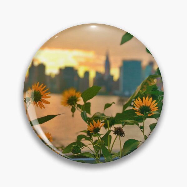 Item preview, Sunflowers at sunset in front of New York City skyline designed and sold by Jetsetting-W-US.