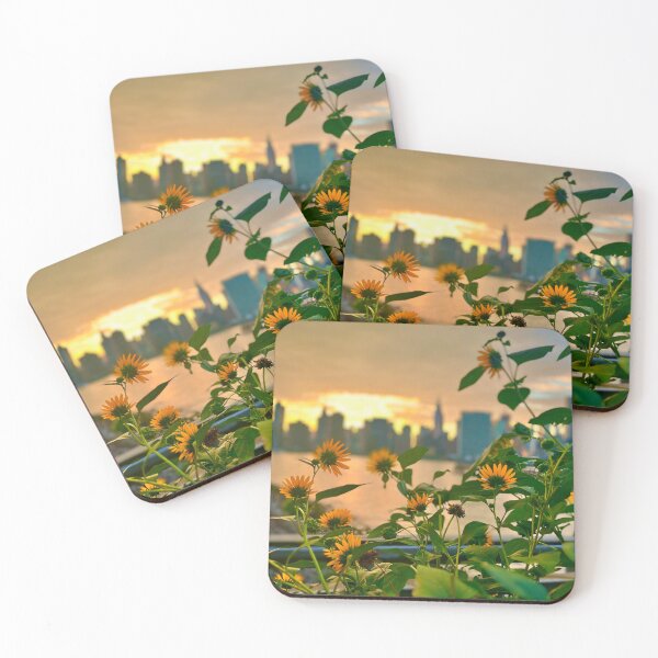 Item preview, Sunflowers at sunset in front of New York City skyline designed and sold by Jetsetting-W-US.