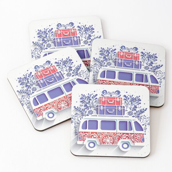 Item preview, Cheerful bus, red, navy blue, white. designed and sold by My-fake-places.