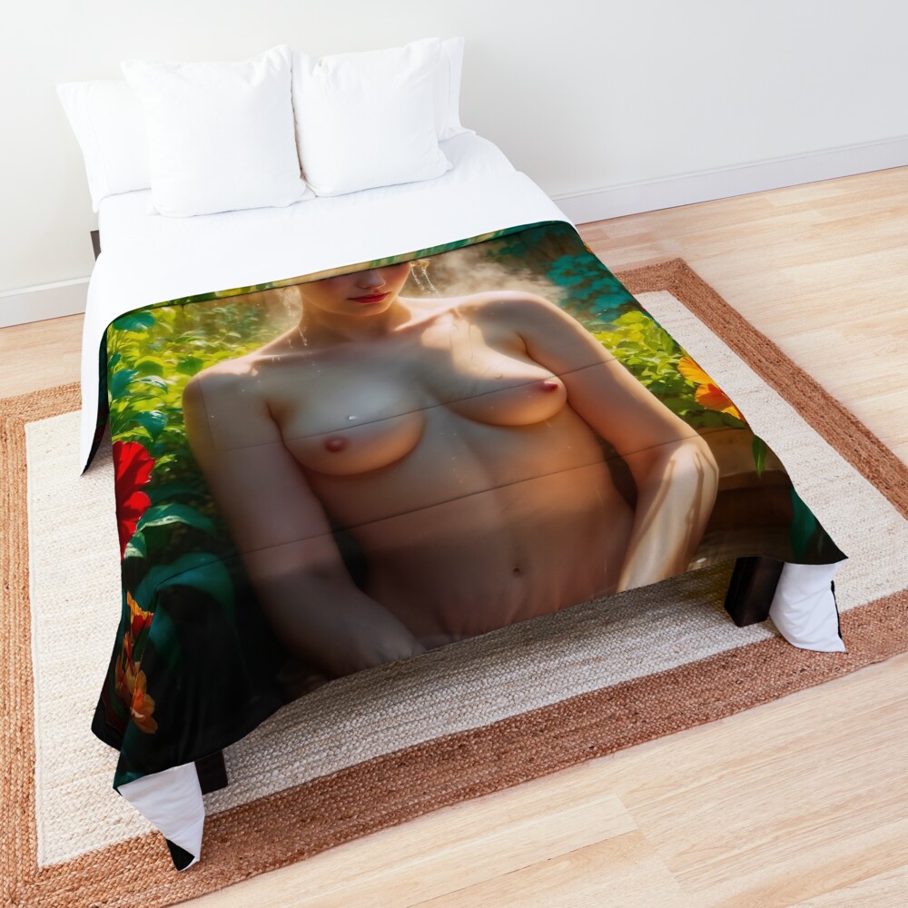 The Chaste Susanna Bathing In A Secluded Garden AI Concept Art by Xzendor7 - A Captivating Tranquil Scene 3 The Chaste Susanna Bathing In A Secluded Garden Captivating AI Concept Art by Xzendor7 Decorative Art Print Comforter