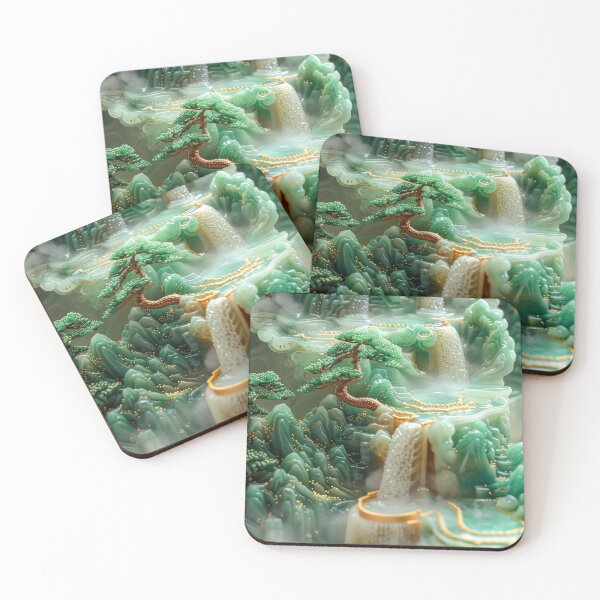 Item preview, Chinese landscape jade carving with pagodas pn the mountains designed and sold by MargaretWiktor.