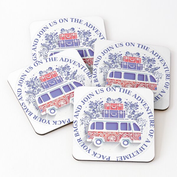 Item preview, Pack your bags and join us on the adventure of a lifetime!/Cheerful bus, red, navy blue, white. designed and sold by My-fake-places.