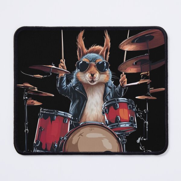 Item preview, humorous rock-style cartoon of a squirrel playing drums designed and sold by Paulina Szymoniak.