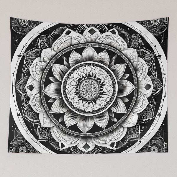 Item preview, Floral Mandala in Black and White designed and sold by MandalasShops.