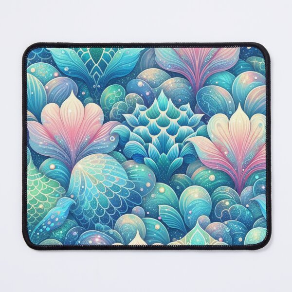 Item preview, Pink And Blue Floral Mermaid Scales Print designed and sold by SeaStarMermaids.