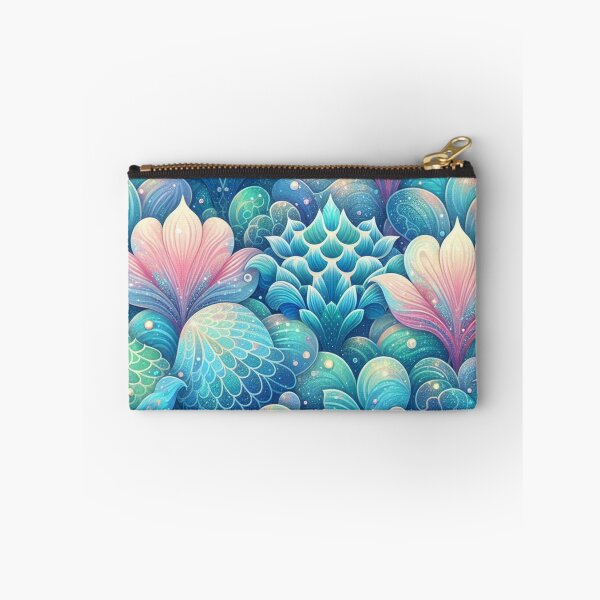 Item preview, Pink And Blue Floral Mermaid Scales Print designed and sold by SeaStarMermaids.