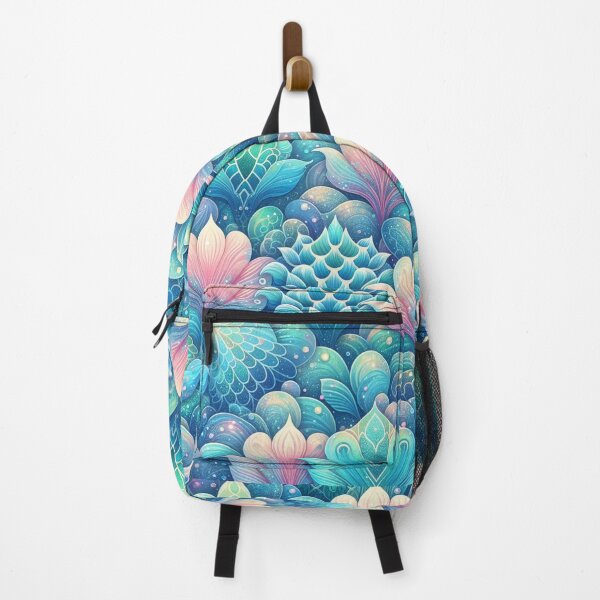Item preview, Pink And Blue Floral Mermaid Scales Print designed and sold by SeaStarMermaids.